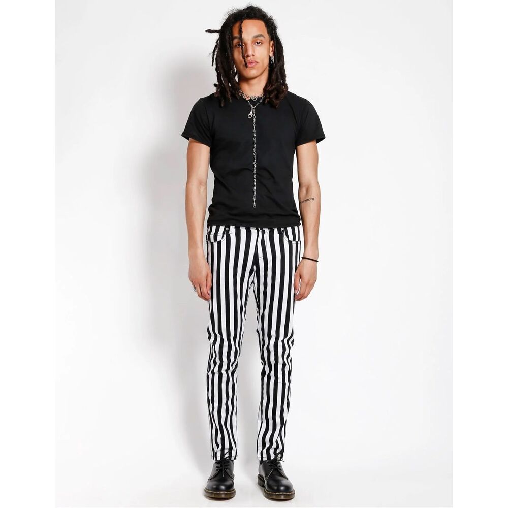 TRIPP NYC Black White Beetlejuice Stripe Rocker Jean Daang Goodman *NEW*